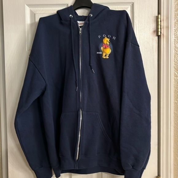 Vintage Disney Winnie the Pooh full zip hooded navy sweat shirt navy - Picture 2 of 4